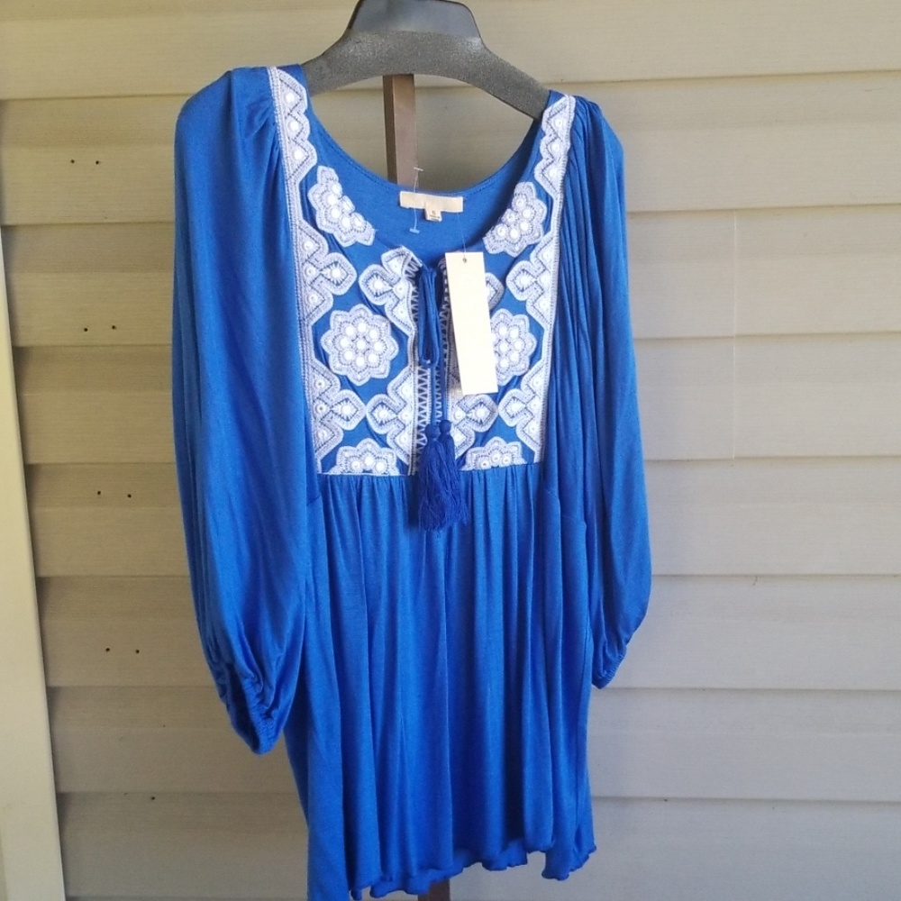 Catina Bubble Sleeve Embroidered Boho Tunic